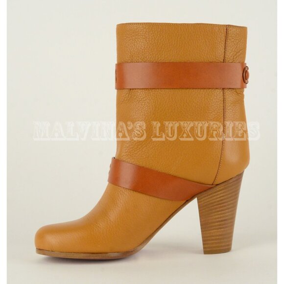 CHLOE ANKLE BOOTS LEATHER DOUBLE STRAP & BUCKLE MID STACKED HEEL sz 35 5 - Picture 8 of 13